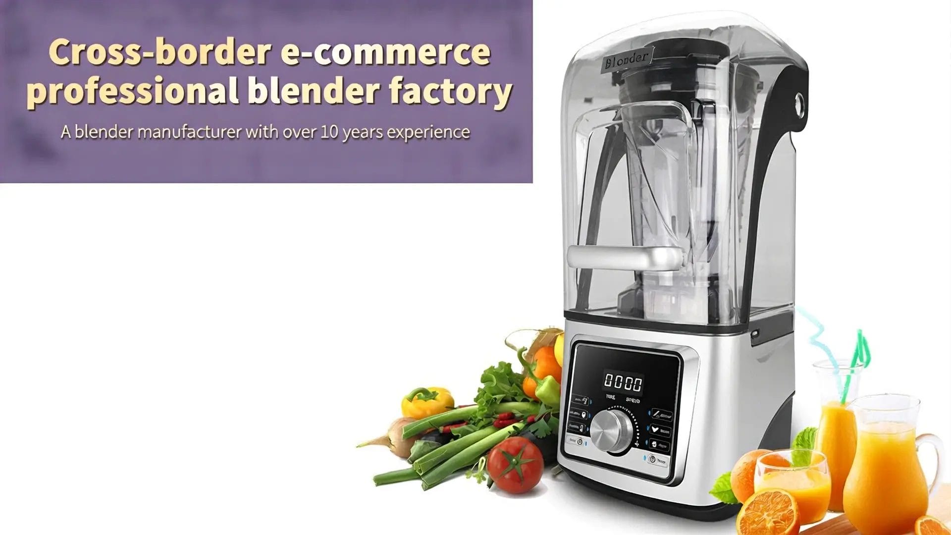 A professional commercial blender with a sound enclosure showing factory manufacturing expertise.