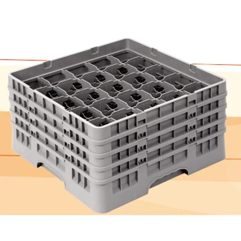 A steward snapping a color-coded extender onto the base of a Commercial Glass Rack to increase height.