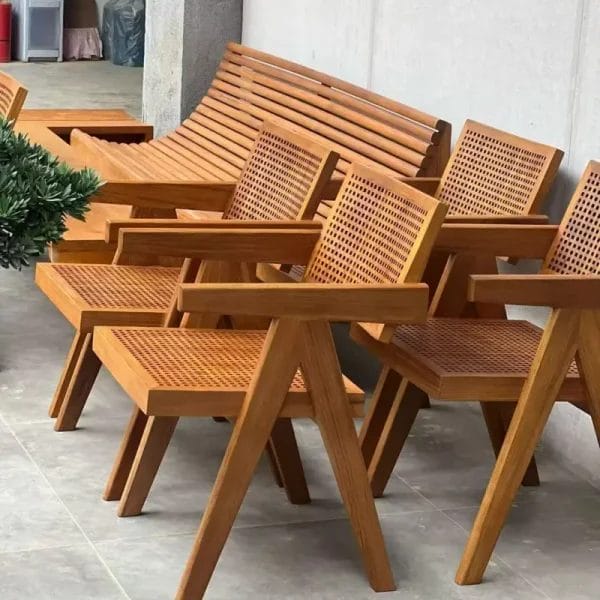 A close-up detail shot of the reinforced mortise and tenon joinery on the wooden frame of the Oak Dining Chair.