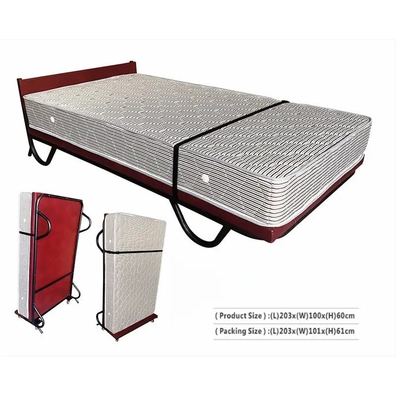 A detailed view of a contract-grade folding guest bed, emphasizing the 360-degree rotating silent TPE casters and spring-assisted deployment mechanism that ensure rapid, ergonomic deployment by hotel housekeeping staff.