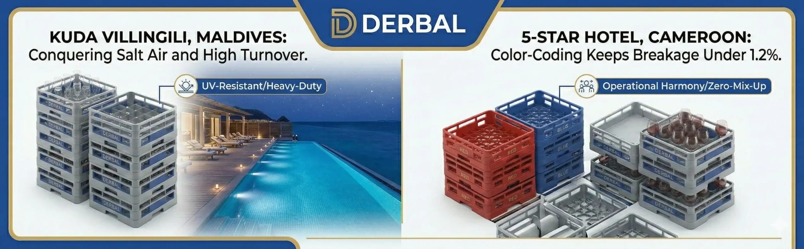 Proven Success Worldwide: Real-World Case Studies from Kuda Villingili and Cameroon Showcasing DERBAL's Optimized Stewarding and Drastically Reduced Breakage Using Commercial Glass Racks.