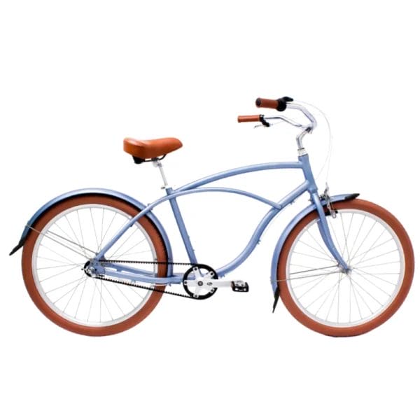 Detail view of the 26x2.125-inch wide balloon tires on the Beach Cruiser Bike navigating smoothly over crushed coral and sand.