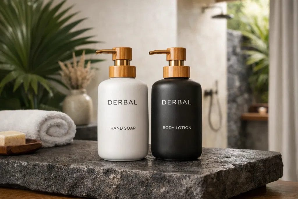DERBAL Ceramic Soap Dispensers in Bali Resort Bathroom