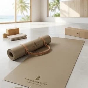 Side profile showing the 5mm thickness of our **Hotel Spa Yoga Mat**, providing optimal joint cushioning and durability for repeated commercial use.