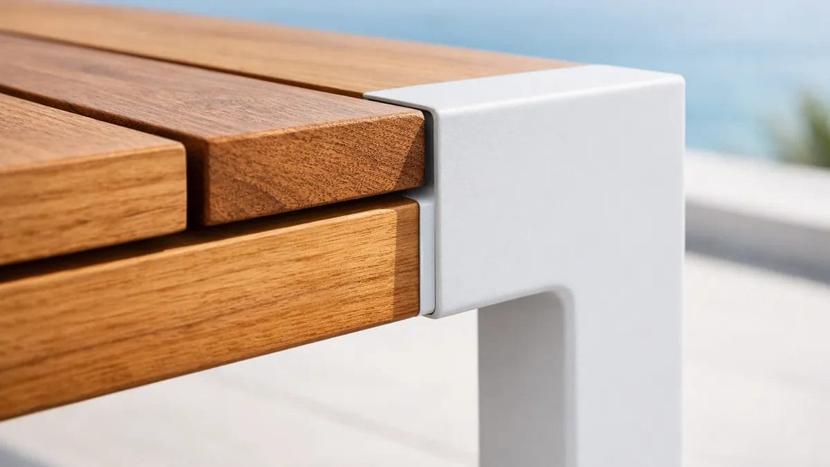 Durable coastal Resort FF&E solutions featuring marine-grade aluminum and treated teak wood.