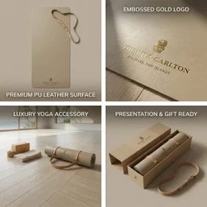 A **Hotel Spa Yoga Mat** being easily unrolled, highlighting its heavy-duty construction that stays flat and its hygienic, easy-to-clean surface for hotel housekeeping staff.