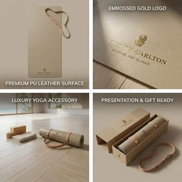 A **Hotel Spa Yoga Mat** being easily unrolled, highlighting its heavy-duty construction that stays flat and its hygienic, easy-to-clean surface for hotel housekeeping staff.