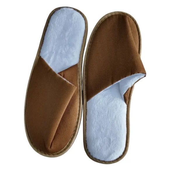 Sustainable and antimicrobial cork-textured outsole of a luxury Hotel Indoor Slippers.