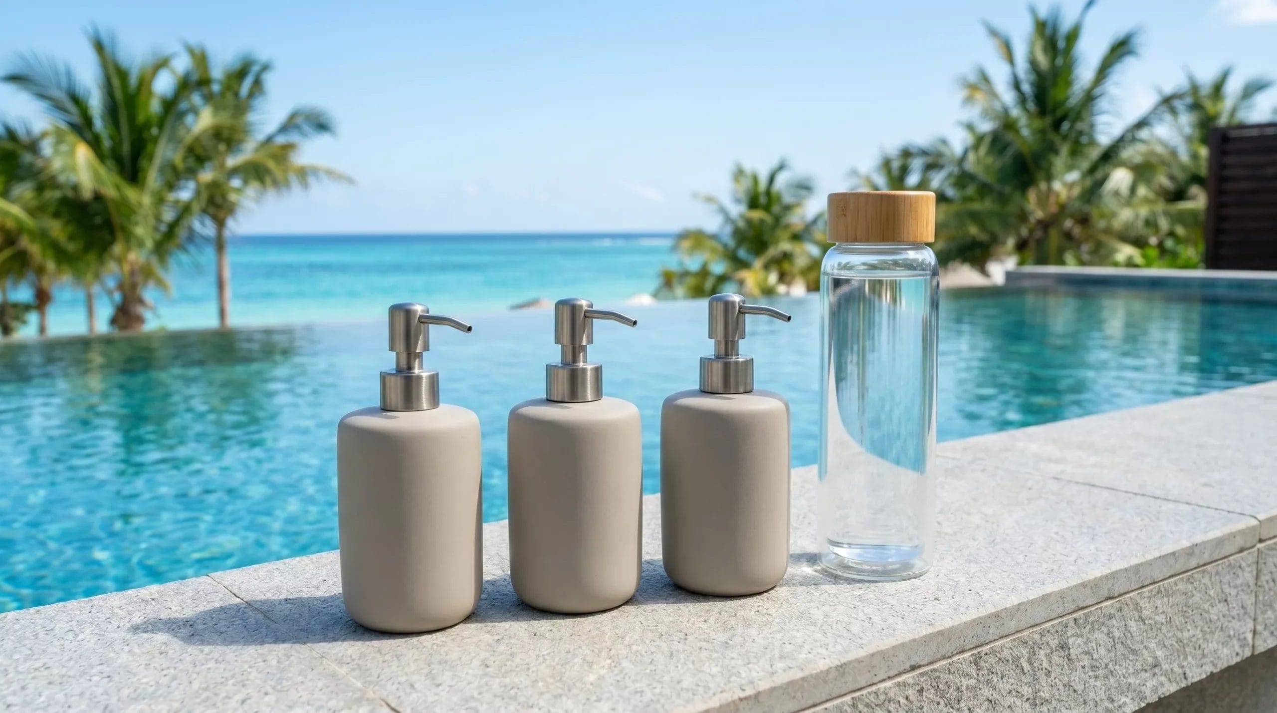 eco amenity dispensers resort pool scaled