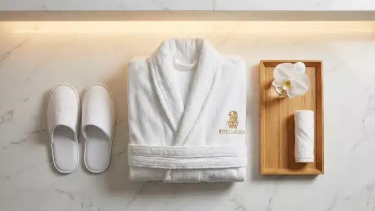 custom hotel guestroom slippers and bathrobe