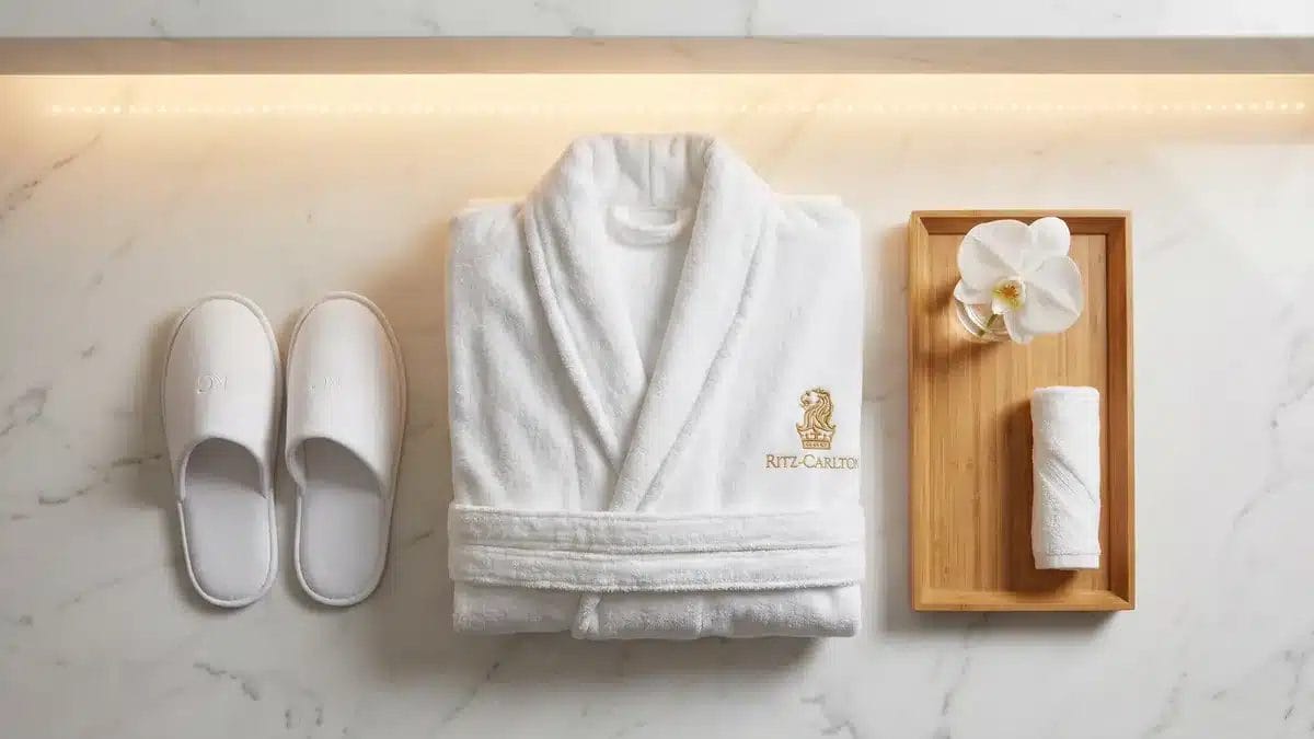 custom hotel guestroom slippers and bathrobe