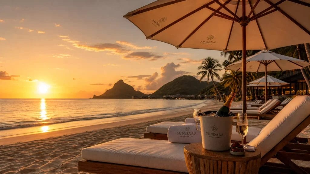beach resort supplies island hotel amenities sunset beach loungers branded umbrellas ice bucket luxury