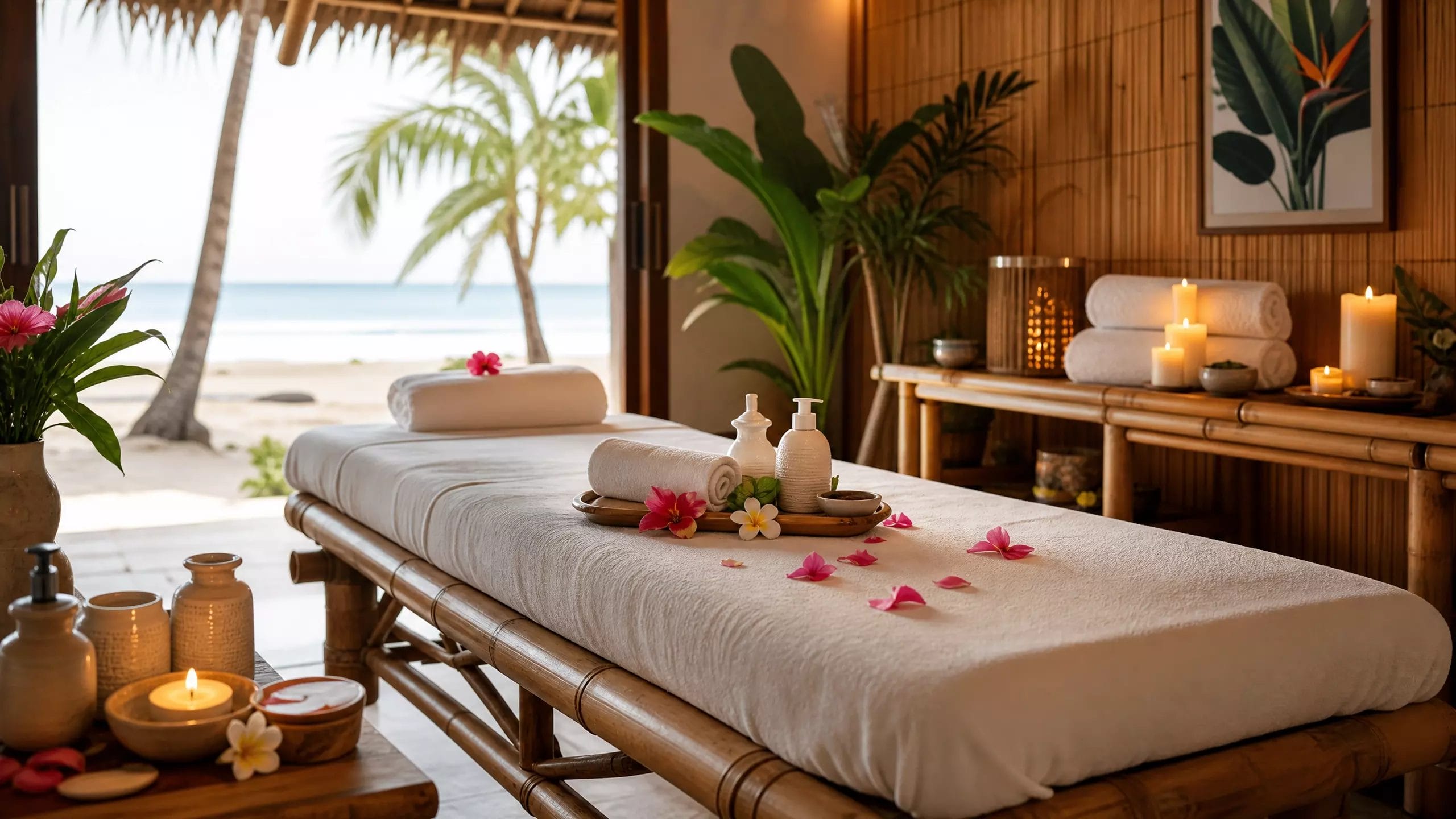 beach resort supplies island hotel amenities spa treatment room rolled towels candles eco organic luxury