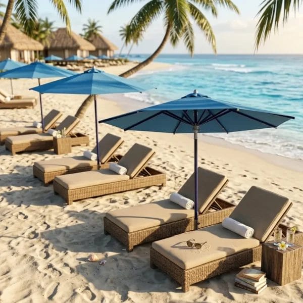Durable, eco-friendly Sunbrella Beach Sun Shade Sun Umbrellas for sustainable resorts.