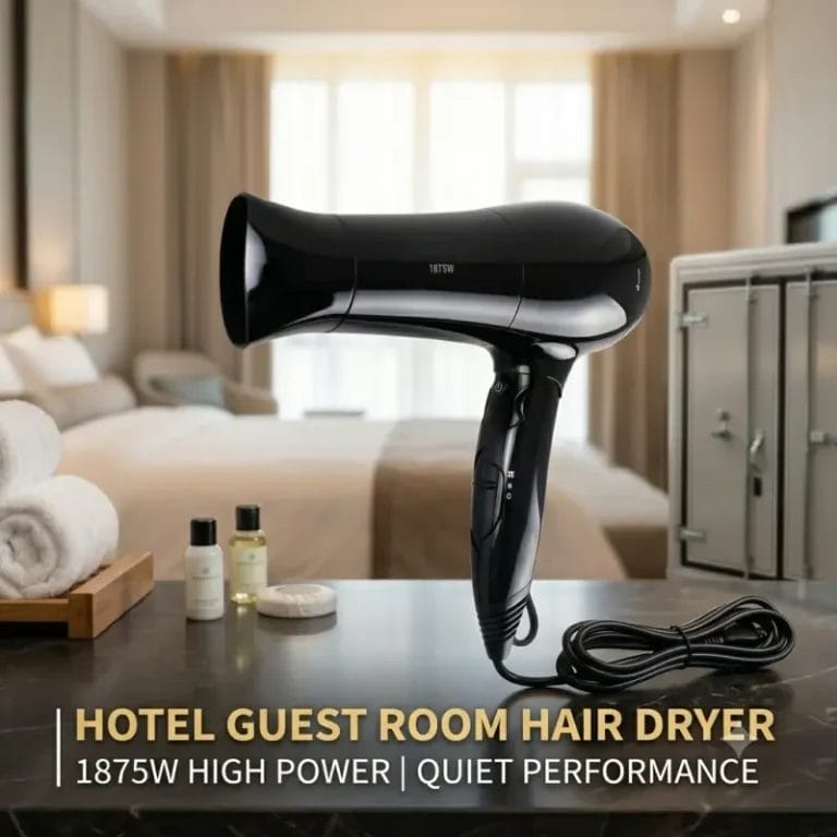 The full reach of a Hotel Hair Dryer with Spiral Cord in a hotel dressing area.