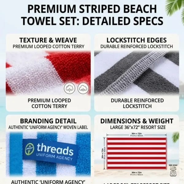 Close-up of the tight-knit cotton loops on a sand-resistant Beach Towel.