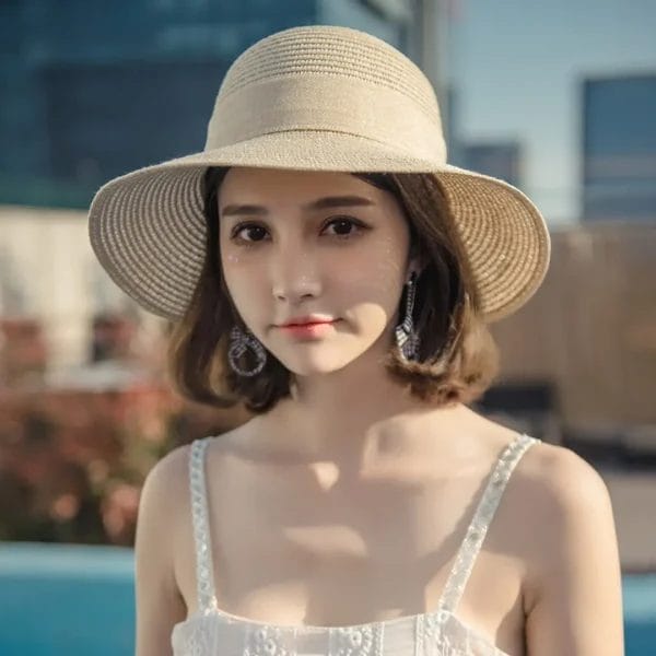 Reinforced wide brim of a Beach Sun Straw Hat showing shape-retention quality.
