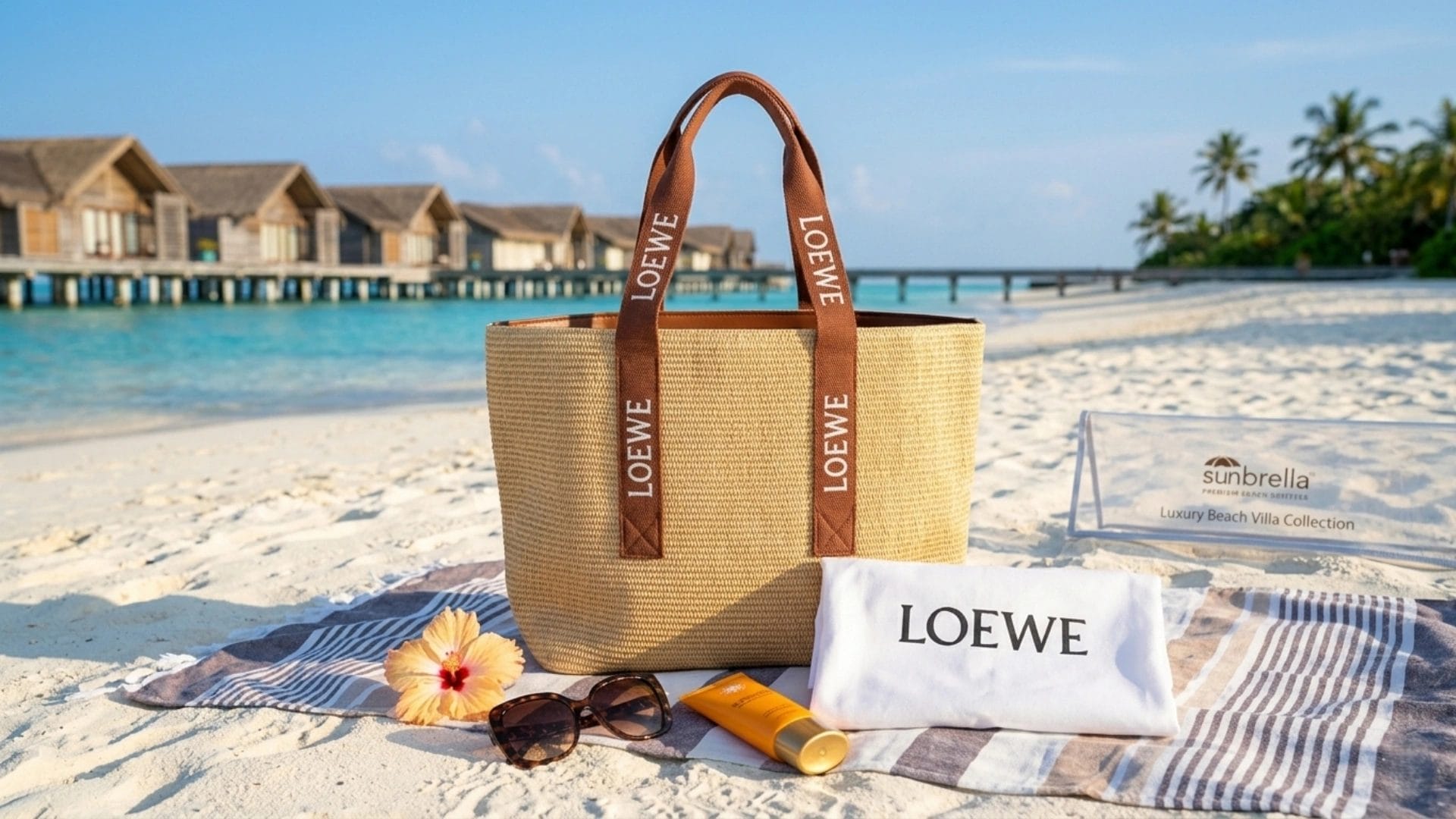 Close-up of the heavy-duty reinforced stitching on a Beach Straw Tote Bag, designed to withstand commercial use in high-end hotel beach operations.