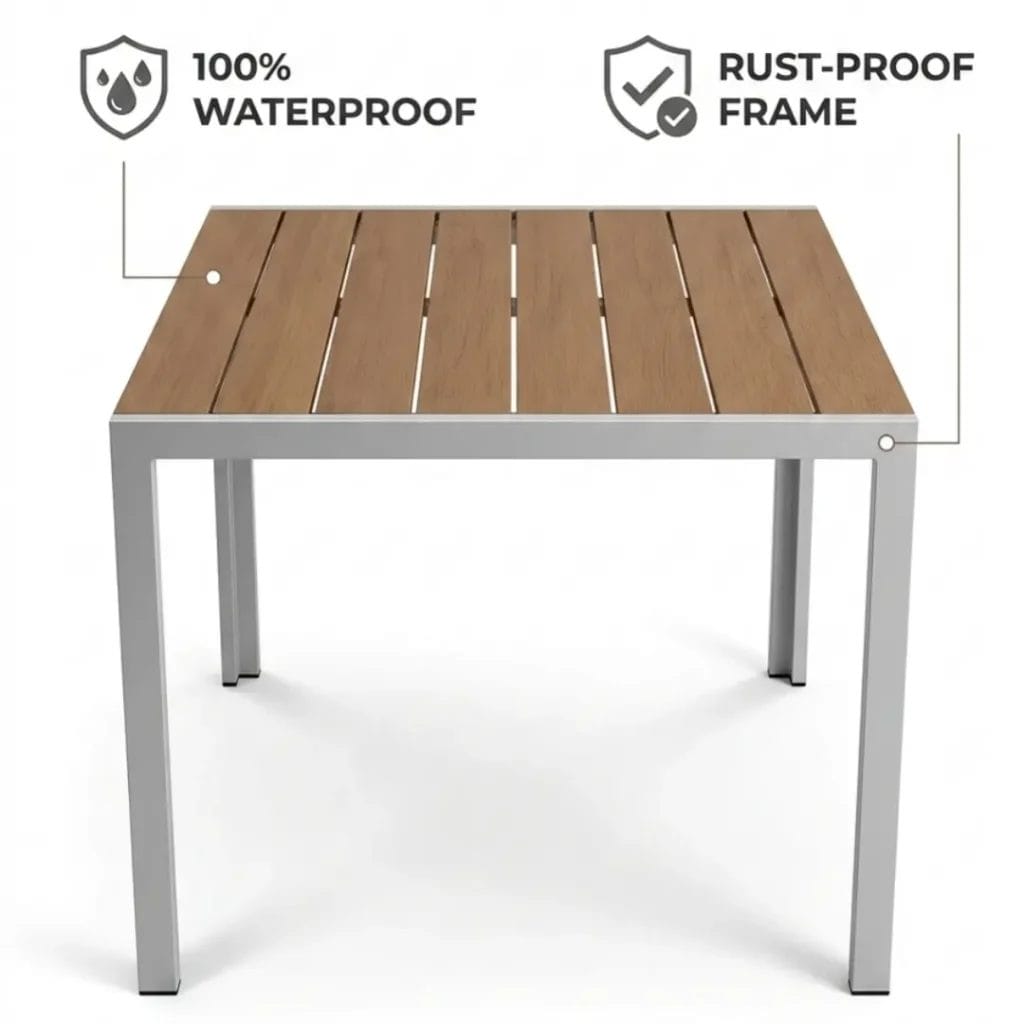 Compact 80x80cm Outdoor dining chairs and tables set for rooftop lounge cafes.