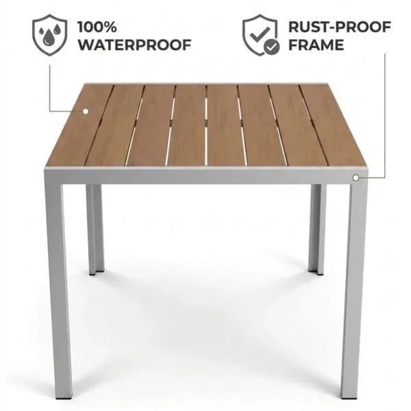 Compact 80x80cm Outdoor dining chairs and tables set for rooftop lounge cafes.