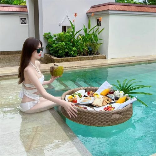 Floating Swimming Pool Tray PE Rattan Tray For Hotel Deluxe